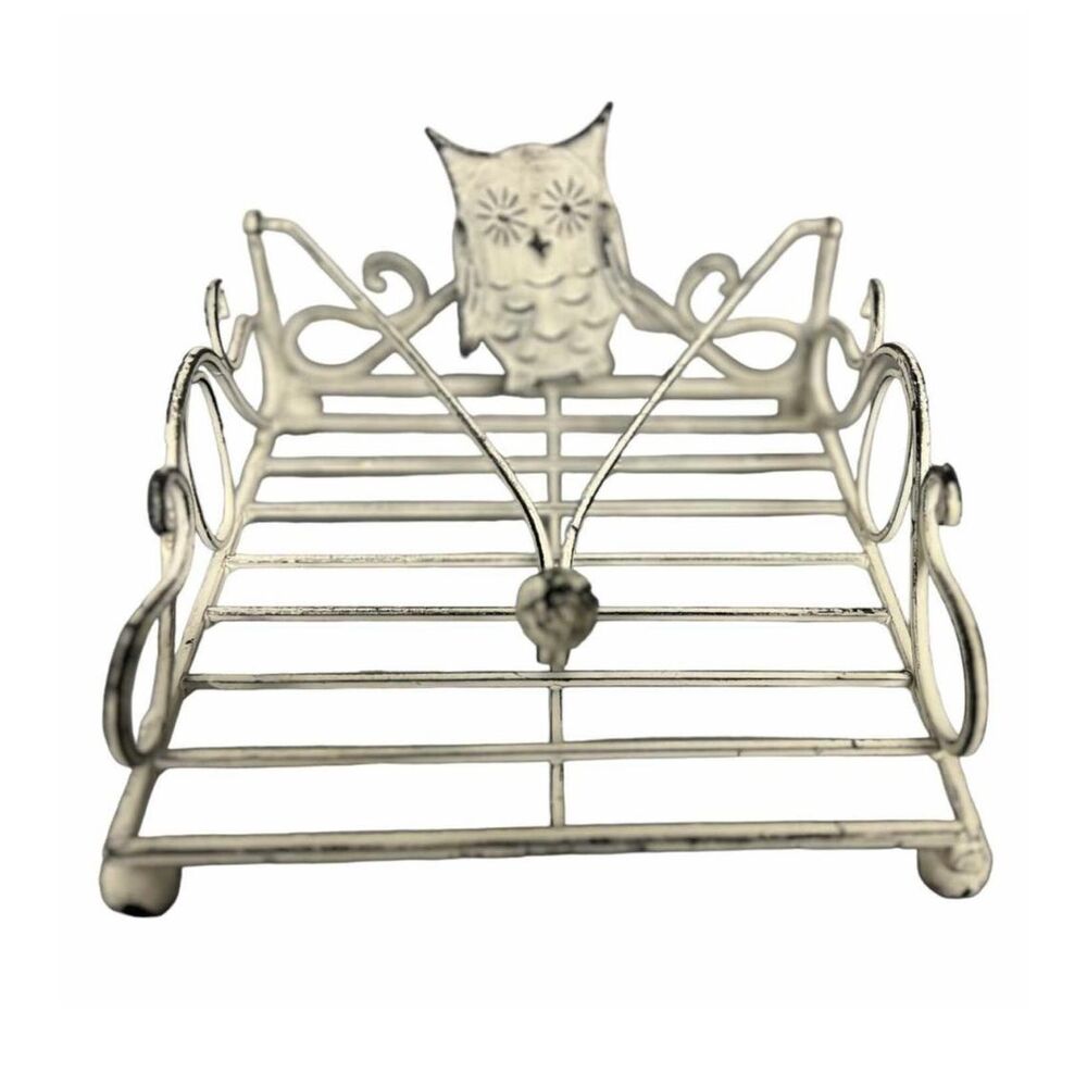 Home Goods Shabby Chic Distressed Owl White Wash Weighted Napkin Holder